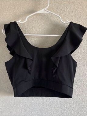 Victoria's Secret sport Black Ruffle-Trim Sports Bra Top crop S M runs big